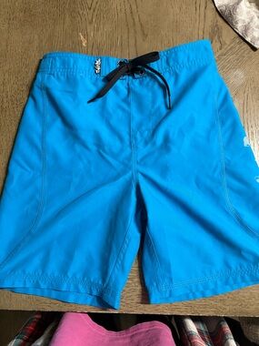 Salt Life Youth  Medium Turquoise Blue Swim Board Shorts with Black Drawstring